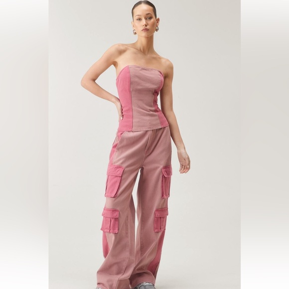 NWT NASTY GAL- Twill Colorblock Denim Bandeau Top - Picture 2 of 4